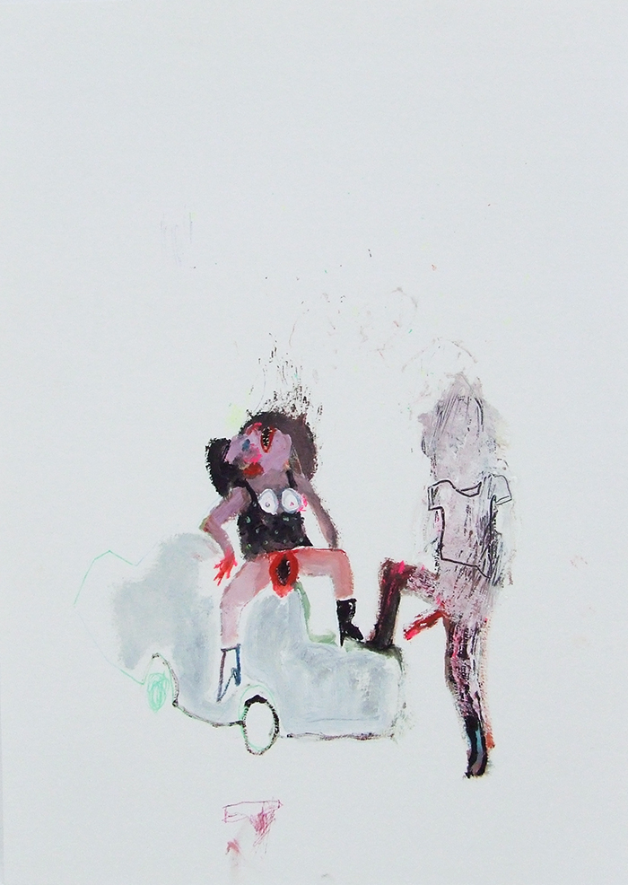 Bel Fullana – ON THE CAR III. Pil, pen and pencil on paper. 42 x 29’7 cm. 2012