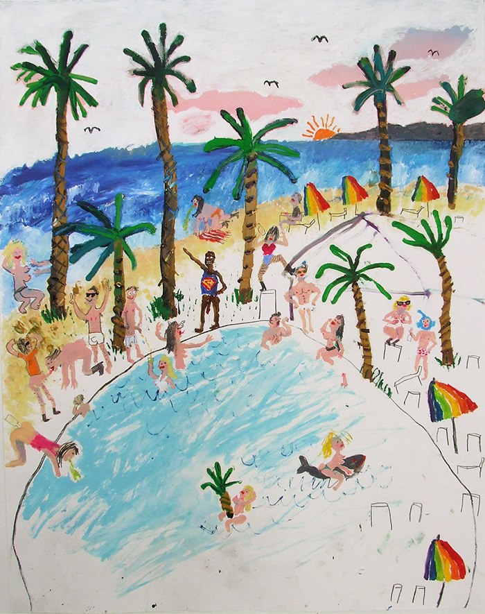 Bel Fullana – TEQUILA SUNRISE (Sex on the beach). Oil, pencil and spray on paper. 90 x 70 cm. 2016