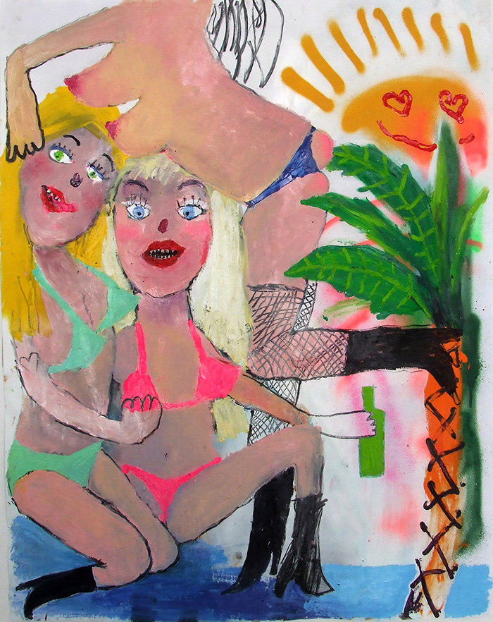 Bel Fullana – SEX ON THE BEACH (Sex on the beach). Oil, charcoal and spray on paper. 90 x 70 cm. 2016