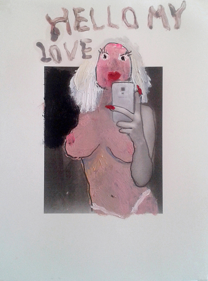 Bel Fullana – HELLO MY LOVE. Oil, pencil and digital printing on paper. 28’3 x 21 cm. 2015