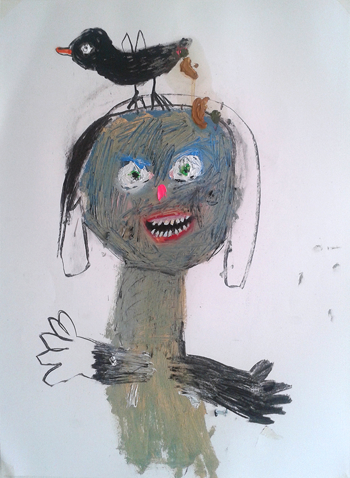 Bel Fullana – LA CACA DE PÁJARO ES DE VERDAD. Oil and charcoal on paper. 100 x 70 cm. 2015