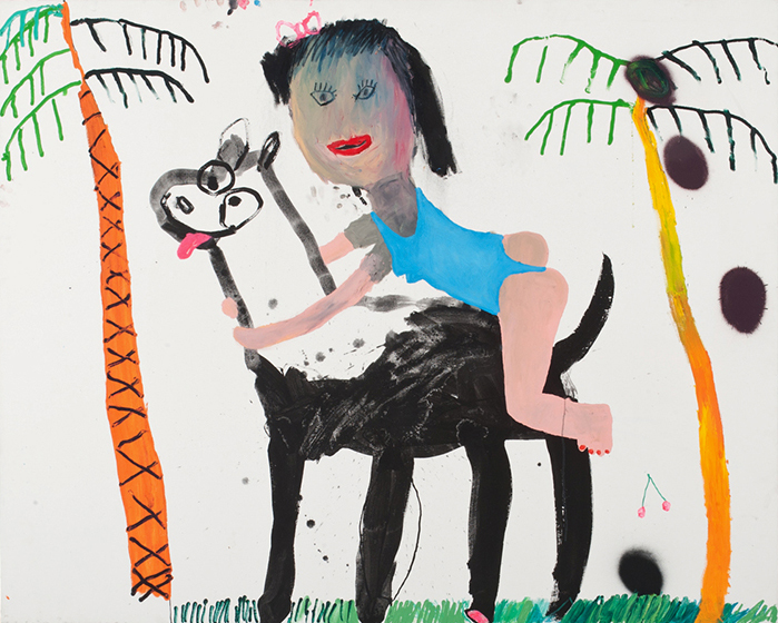 Bel Fullana – BOBY’S GIRLFRIEND. Oil, acrylic, charcoal, marker pen and spray on canvas. 130 x 162 cm. 2016.