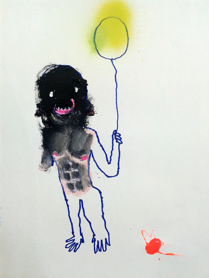 Bel Fullana – MONKEY MAN. Oil, acrylic, marker pen and spray on paper. 29’7 x  21 cm. 2014