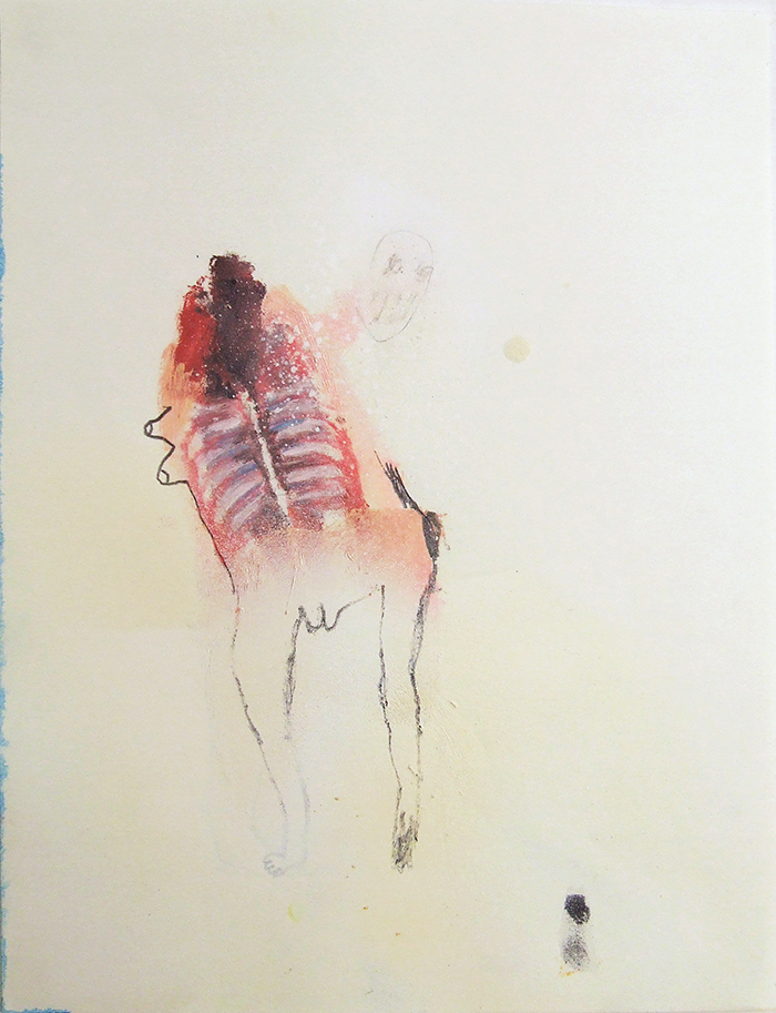 Bel Fullana – CARNITAS CRUJIENTES .Oil, pencil and spray on paper. 29,7x21cm. 2014
