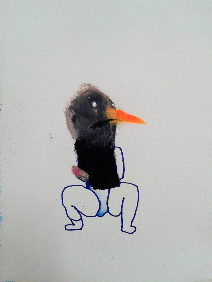Bel Fullana – S.T. Oil, marker pen and spray on paper. 28’3 x 21 cm. 2014