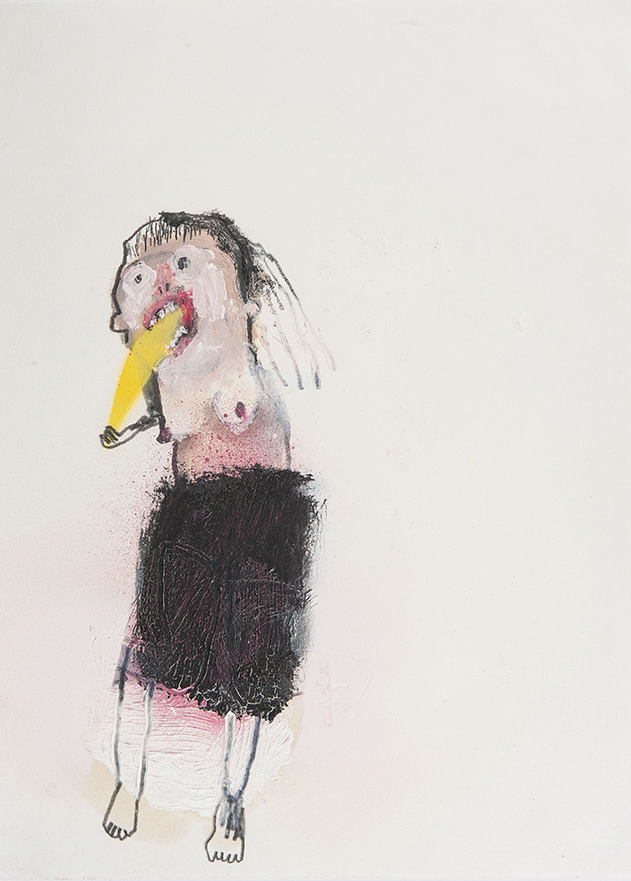Bel Fullana – MISS PUKE. Oil, pencil and spray on paper. 28’3 x 21 cm. 2014