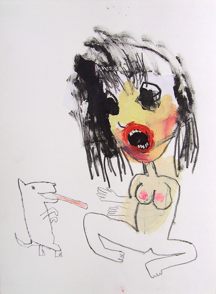 Bel Fullana – PENNY AND BUNNY. Oil and pencil on paper. 42 x 29’7 cm. 2013