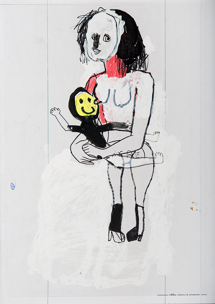 Bel Fullana – BLANCA NIEVES MAMA. Acrylic, marker pen and pen on printed paper. 29’7 x 21 cm. 2013